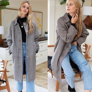 NWOT Emerson Fry Matisse Coat In Houndstooth Print Linen Jacket Oversized Sz M